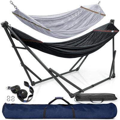 Arlmont & Co. 600Lb Capacity 2 Persons 2 Hammocks Included/Foldable Portable Hammocks With Stand, Tree Straps, Carry Bags For Garden Camping