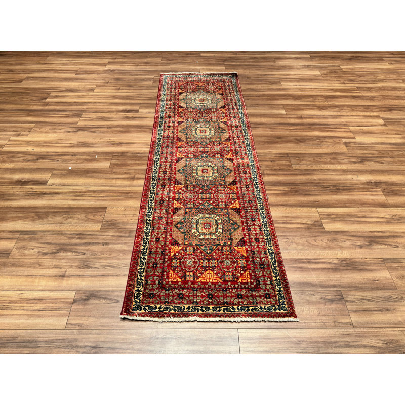 Tapis rouge en laine et coton noué à la main Original