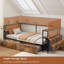 Cadre de lit d'angle en métal pour lit simple avec tiroirs de rangement, lit de jour simple pour enfants et adolescents, cadre de lit pour enfants