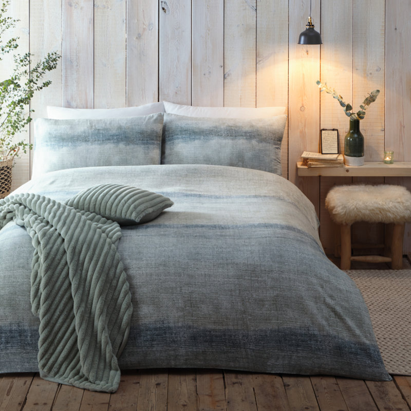 Anson Stripe Duvet Cover Set, Green, Double - 2 Standard Pillowcase