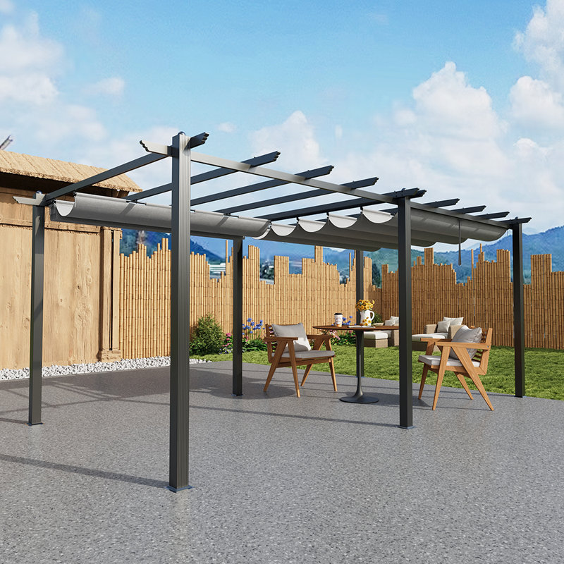 10x20ft Aluminium Pergola with Retractable Roof, Black