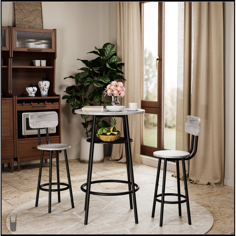 3 Pieces Round Bar Table Set With Backrest And Partition, Compact Dining Solution For Small Spaces