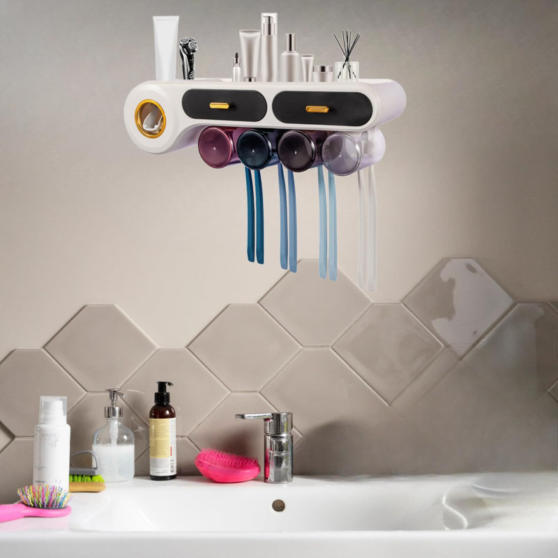 Toothbrush Holder Wall Mounted, Toothbrush Holders Bathroom Decor With Dispenser