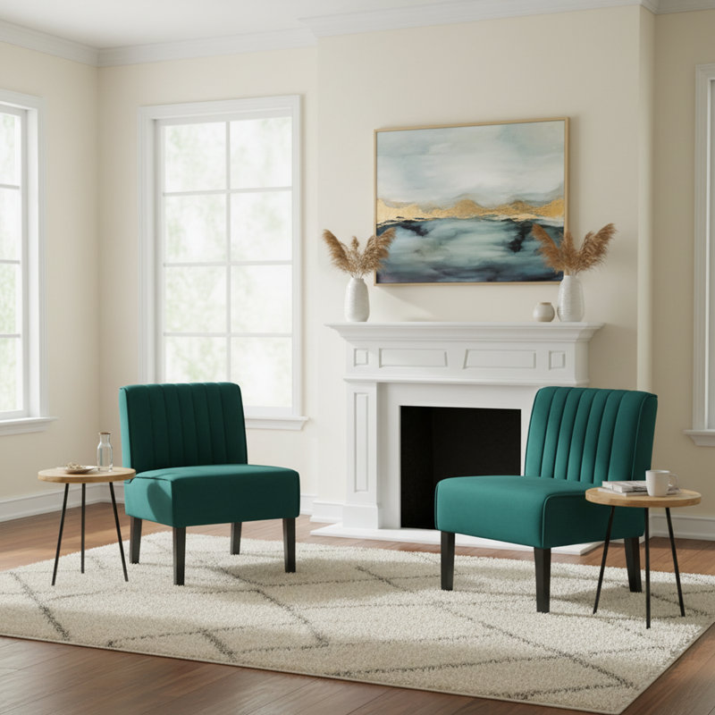 Antanina Wide Slipper Chair, Green Velvet