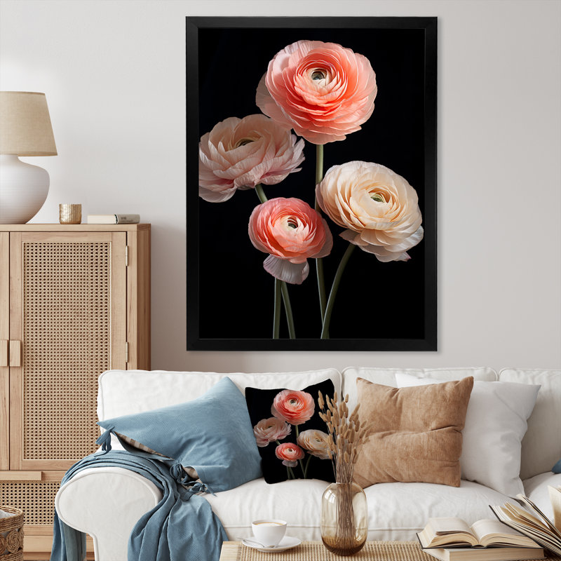 " Ranunculus Flowers Enchanting I ", Black Picture Framed, 20" H x 12" W x 1" D