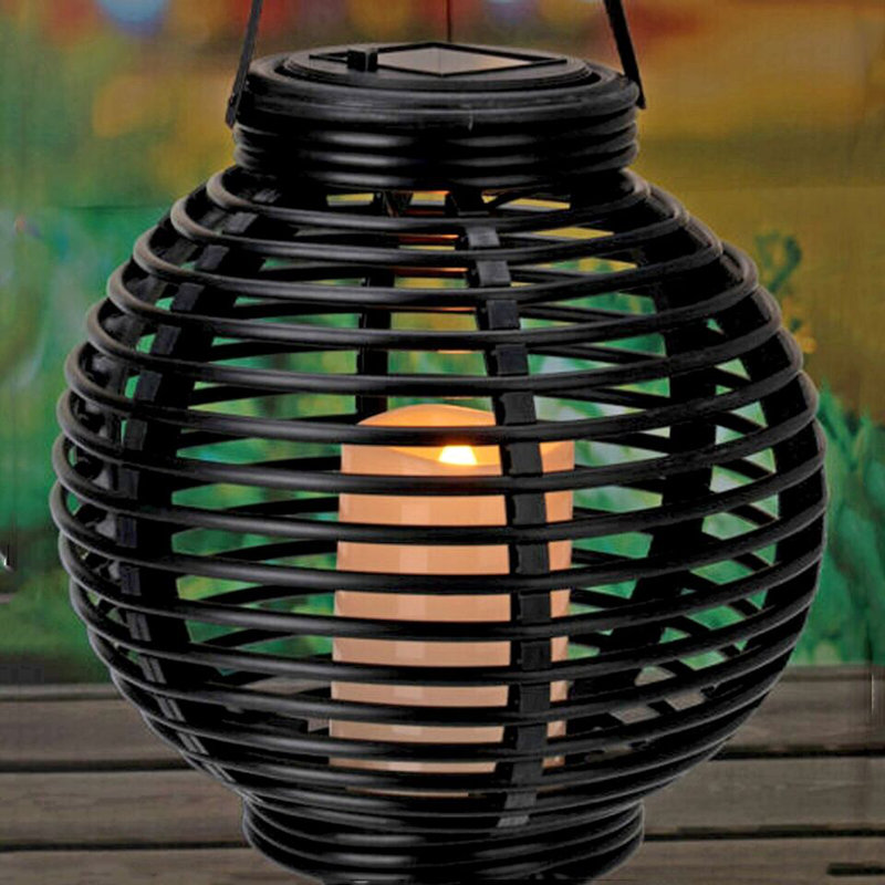 Warm White LED Solar Lantern Hanging Round/Cylindrical with Handle Garden Decor
