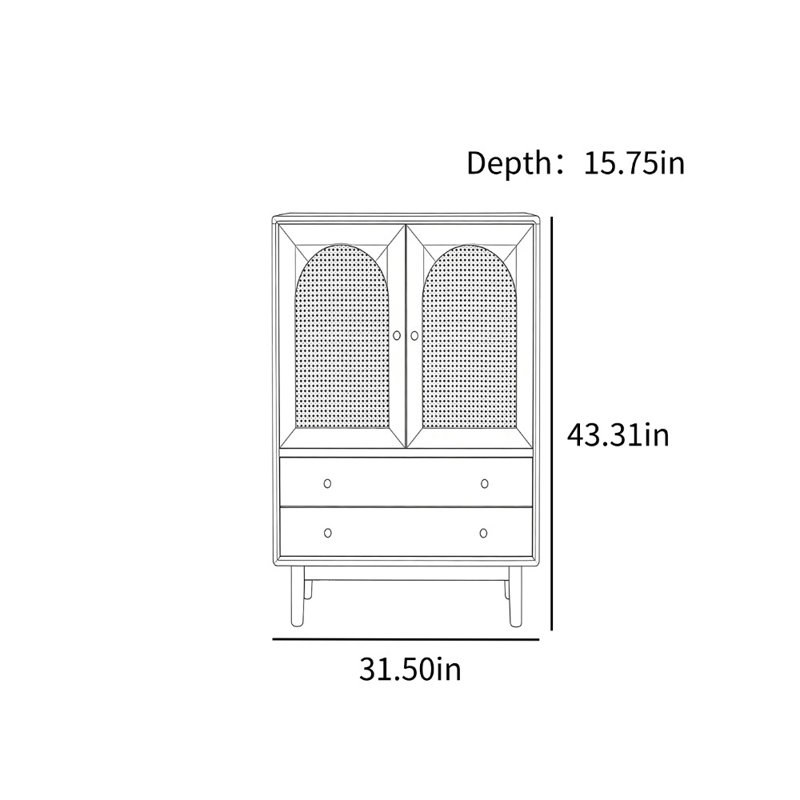 Vitrine simple en rotin, H 43,31 po x l 31,5 po x P 15,75 po