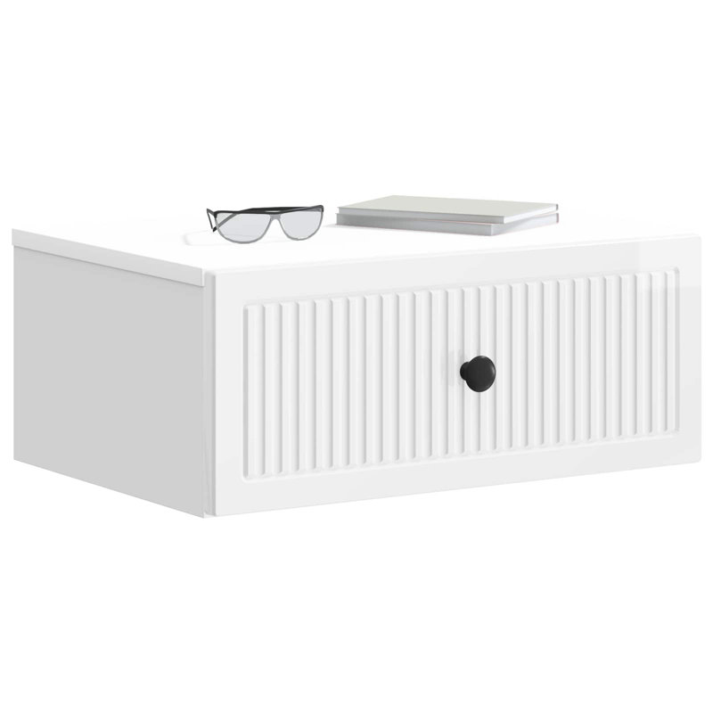 49cm W Manufactured Wood Bedside Table, High Gloss White