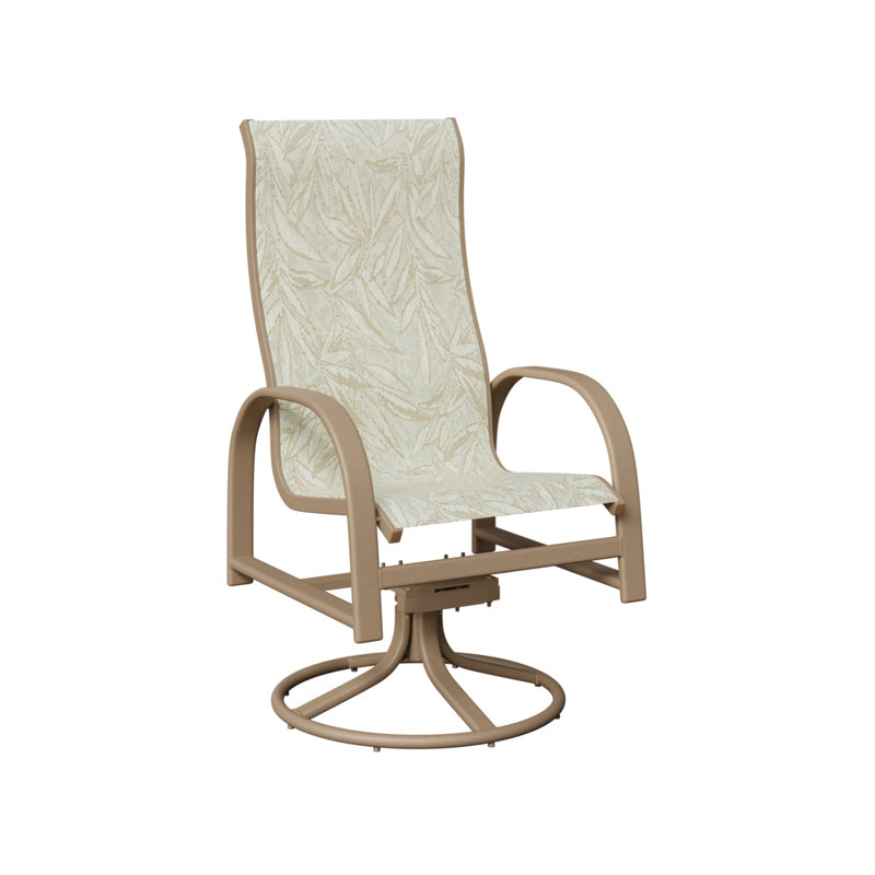 Chaise berçante pivotante à haut dossier avec tissu Sling de Berlin Gardens, Montego Bay, Aluminium, chêne, veine de bois
