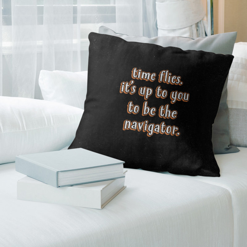 Housse de coussin en lin style Time Flies, 16 po x 1 po, Orange