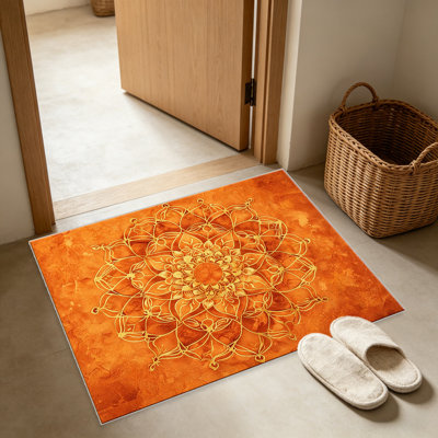 Tapis orange et orange en marbre Mandala pour le salon, doux et confortable, convient à toutes les saisons, facile à entretenir, tapis de sol intérieur lavable à la machine, sous la table de ferme convenant à la chambre à coucher, à la salle à manger, au bureau, au balcon, au patio