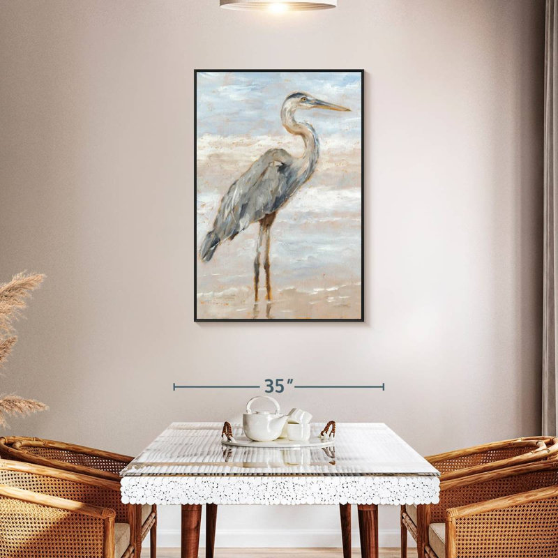 Héron de plage I, Cadre flottant noir, 29 po x 43 po
