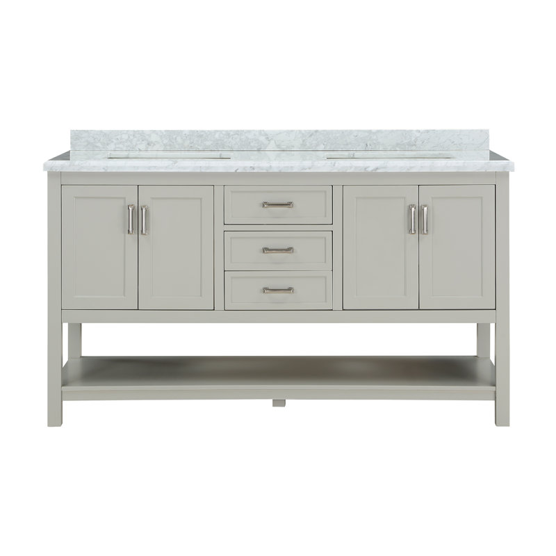 Meuble-lavabo à double cuve 61 po avec dessus en marbre de Carrare Pfarr, Gris