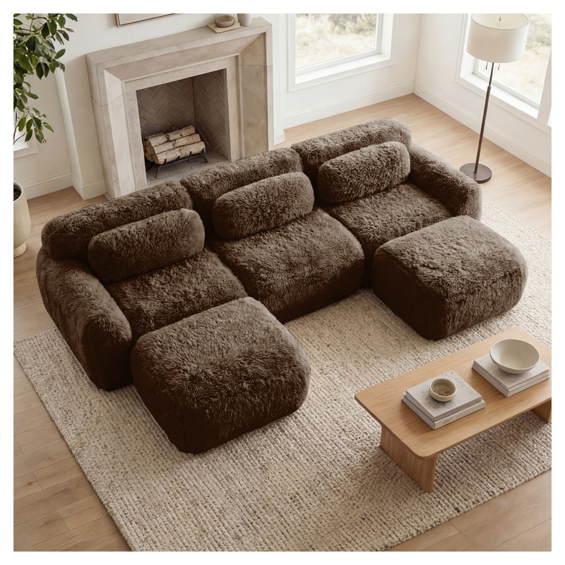 Canapé modulaire en forme de U avec méridienne chocolat, Ourson brun