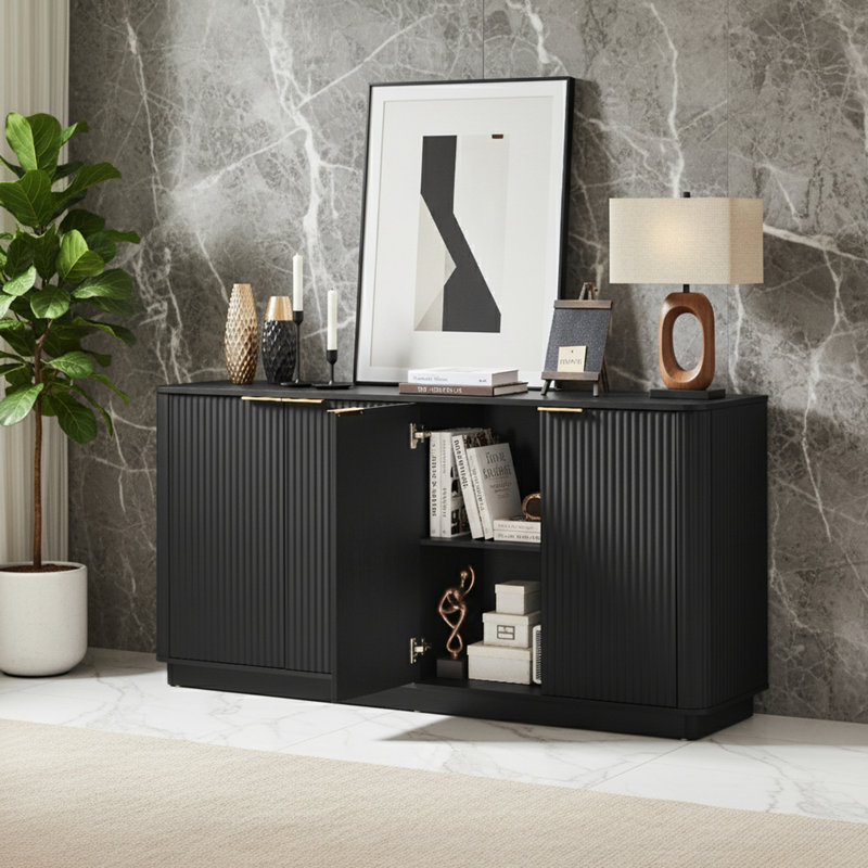Buffet à rayures verticales avec rangement, Noir