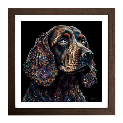 Cocker Spaniel Paisley Art No.1 - Single Picture Frame Print on Wood