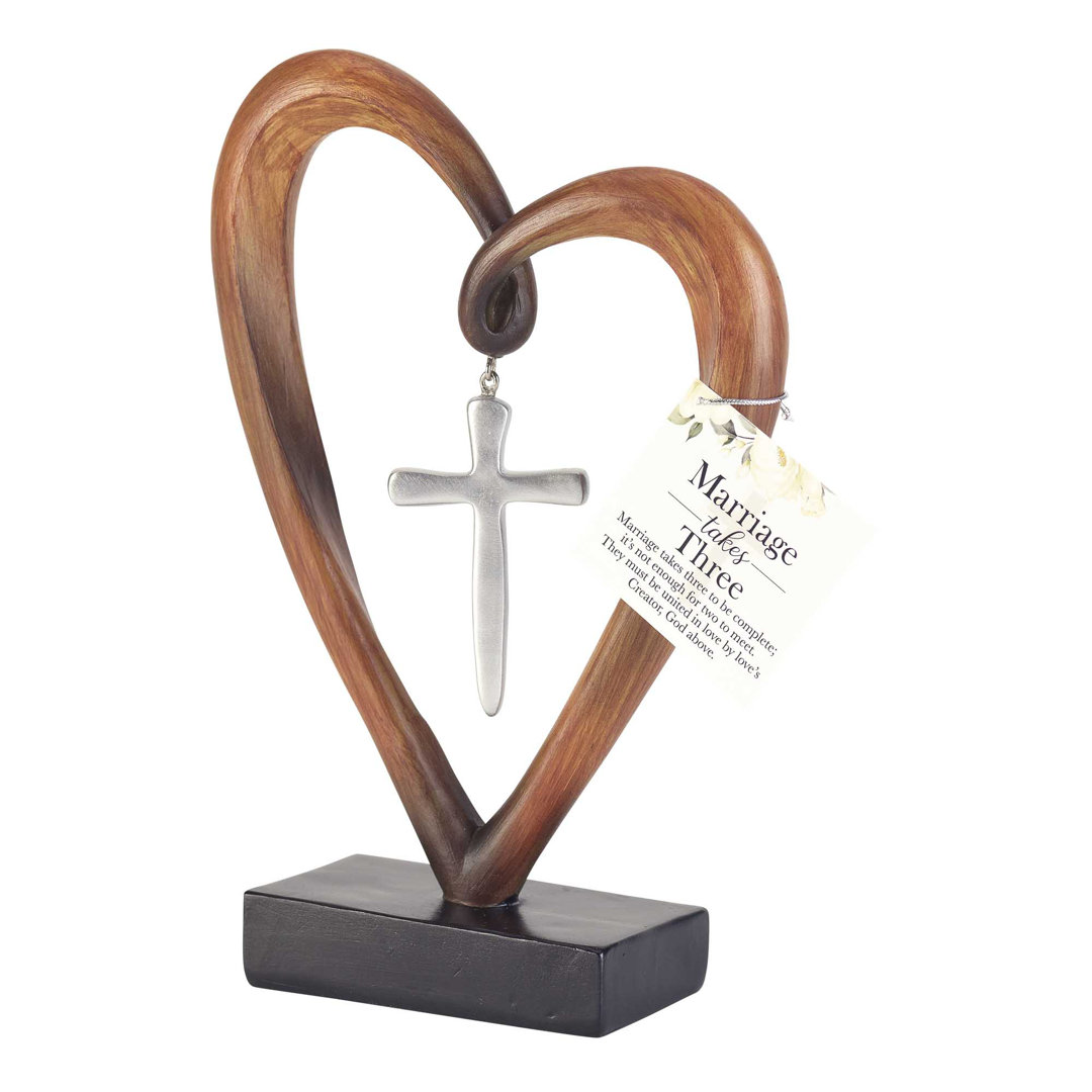 HEART SILVER CROSS TABLETOP FIGURINE Trinx 
