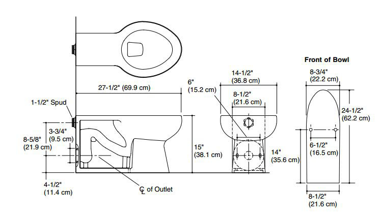 Anglesey® Floor-Mounted Wall-Outlet 1.6 GPF Flushometer Valve Elongated Bowl with Integral Seat and Rear Inlet