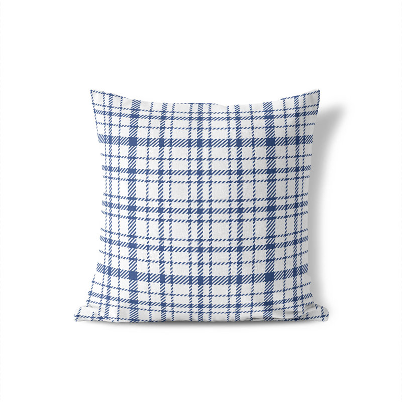 Coussin décoratif à carreaux Liz, Marine, H 26 po x l 26 po