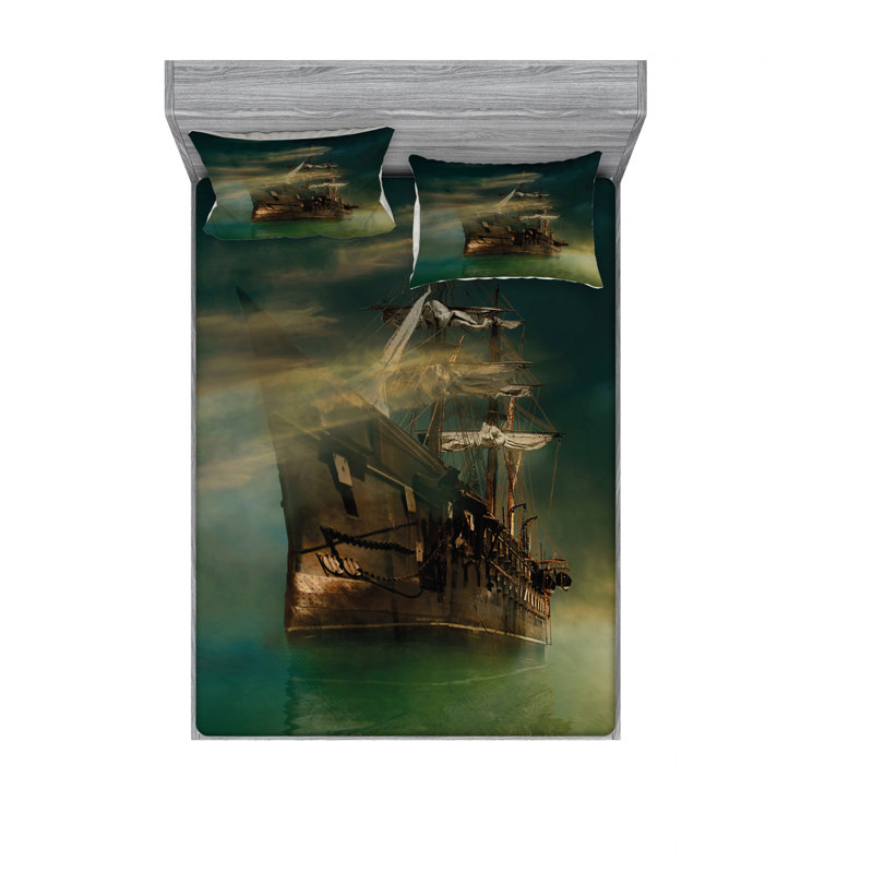 Ensemble de draps Phantasmagoric Old Ship Sailingon, Ensemble de draps pour lit double avec un drap-hou