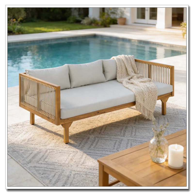 Canapé d'extérieur avec coussin, Gris clair + teck