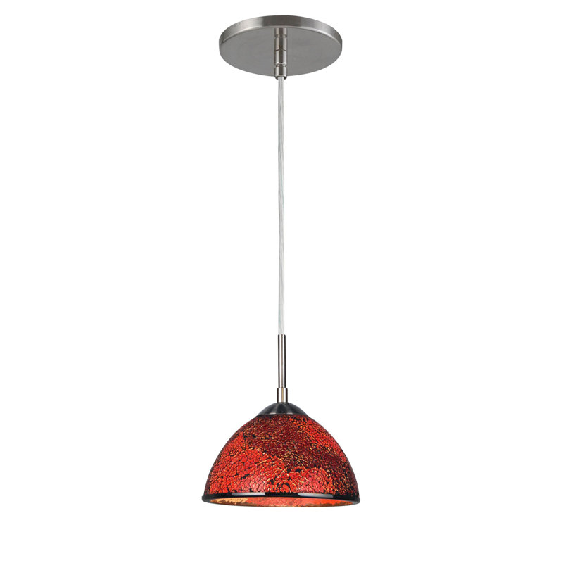 Luminaire suspendu en forme de dôme à 1 lumière Espalda, Rouge mosaïque, Nickel satiné