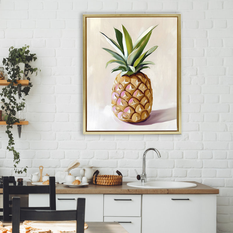Cadre flottant pastel ananas aux fruits tropicaux, design par The Prints Vibe, 31 x 25, Metallic Gold Floater Framed