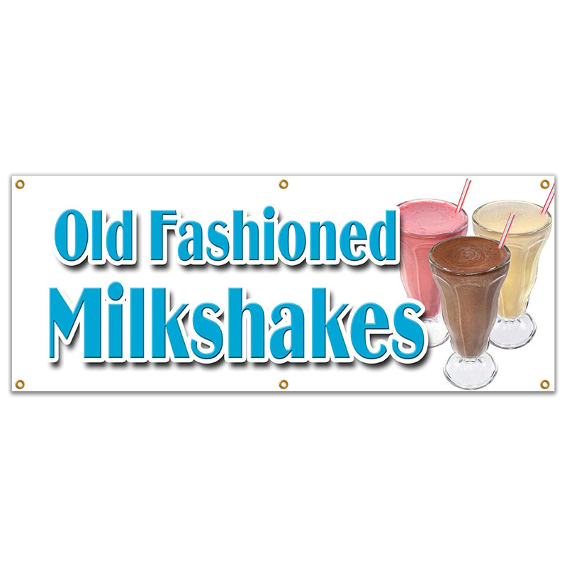 Ancienne affiche Milkshakes, H 24 po x l 72 x 0,1