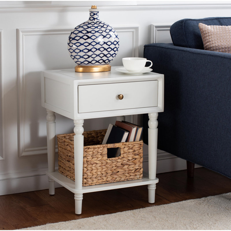 Kleban Solid Wood End Table with Storage, Shady White