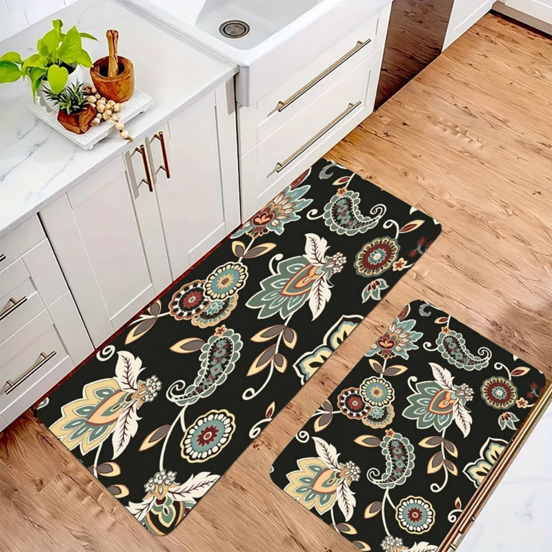 Tapis de cuisine à motif cachemire pour cuisine, 2 pièces, noir multicolore