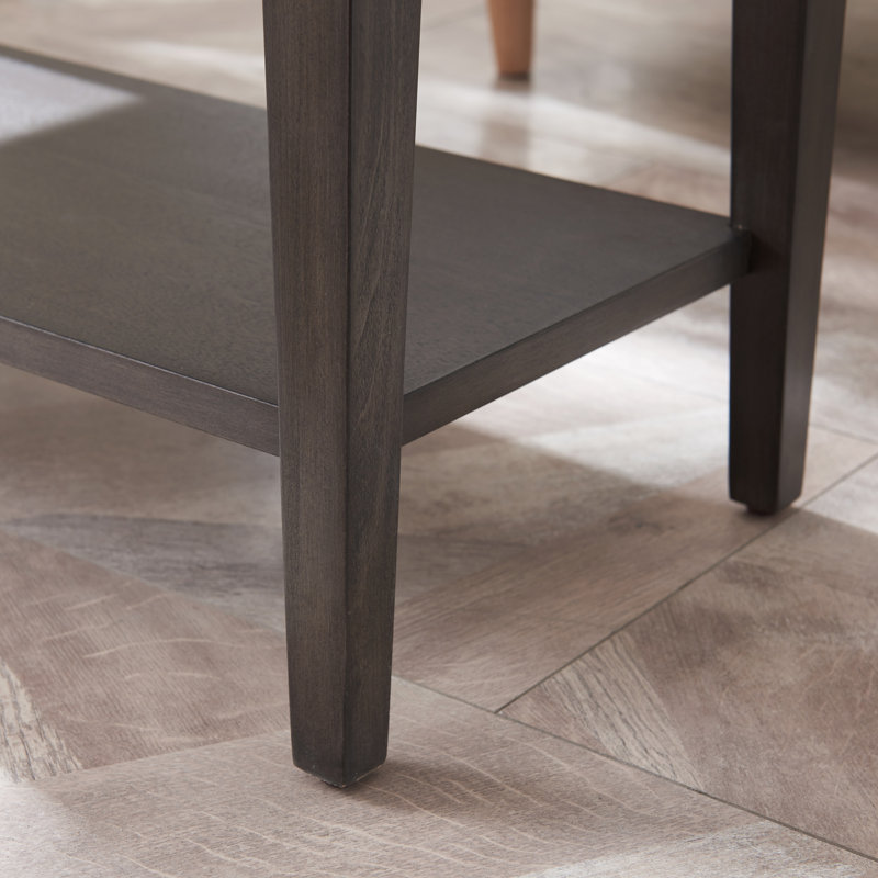 Anthracite and Pewter Rectangular Side Table with Drawer and Shelf