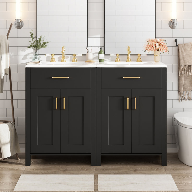 Meuble-lavabo moderne de 48 pouces avec lavabo en céramique, Noir