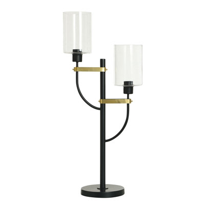 Deerica - Lampe de table en acier noir et or - Abat-jour en verre transparent