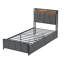  Base de lit simple tapissier avec tête de lit, 2 tiroirs, station de charge intégrée et ports USB, robuste, silencieux, sans sommier, facile à assembler, gris
