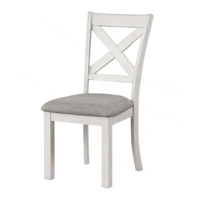 Rustic White Oak Farmhouse 2Pcs Dining Chairs Cross Back Wooden Cushion Seat Kitchen Dining Room Furniture