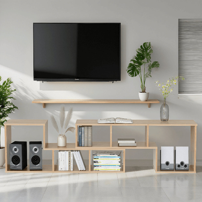 2 PCS Free Combination L-Shaped TV Console Stand, 3-tier Cube Bookcase, Modern Entertainment Center With Open Shelves For Living Room, Bedroom, Home Office