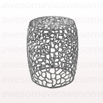 Aluminum Drum End Table with Intricate Design-Silver  Nickel