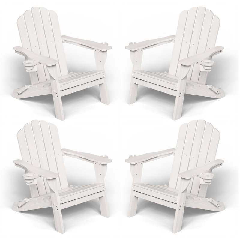 Oversize Foldable Adirondack Chair HDPE Weather-Resistant Firepit Chair With Cup Holder, White