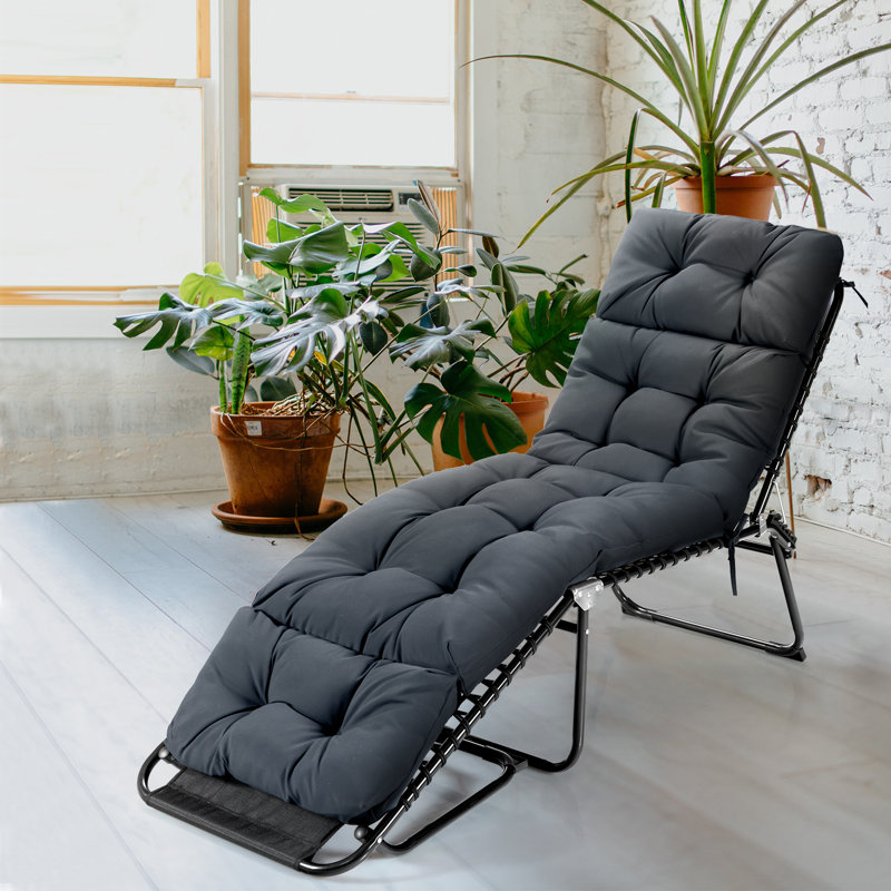 Set of 4 73'' Lounge Chaise Cushion Padded Recliner Cushion Grey, Gray, 4