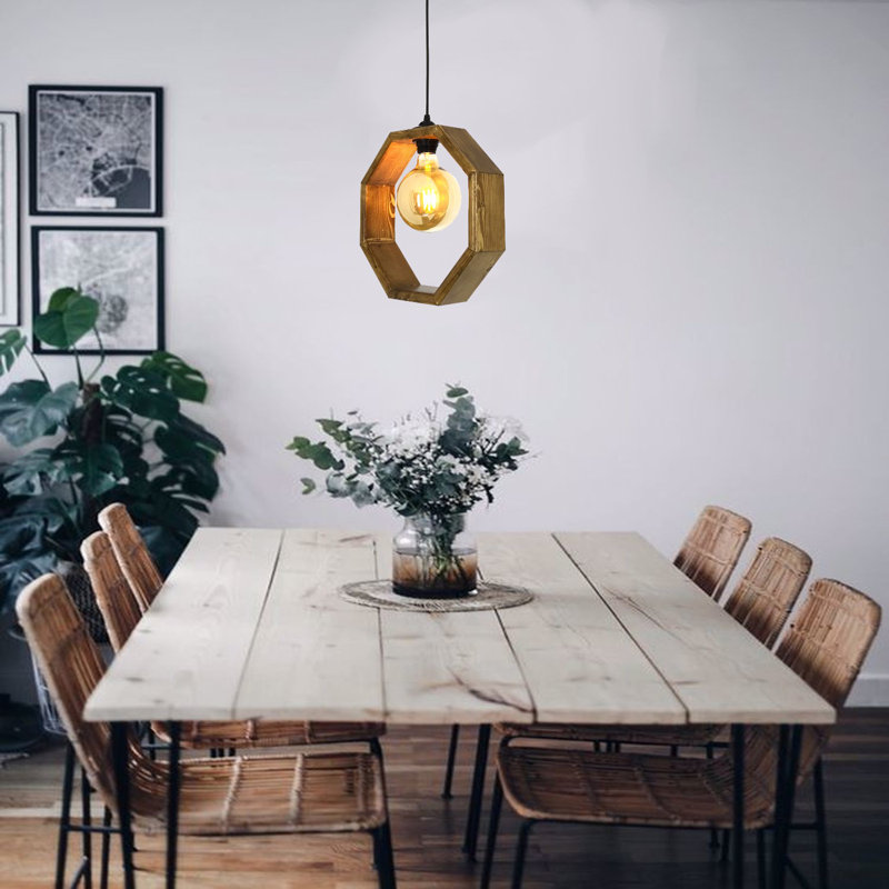Luminaire suspendu géométrique à 1 lumière Woodway, Noyer