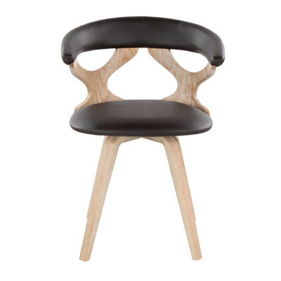 Mid-Century Modern White Washed Wood And Brown Faux Leather Dining Accent Chair | Gift Idea