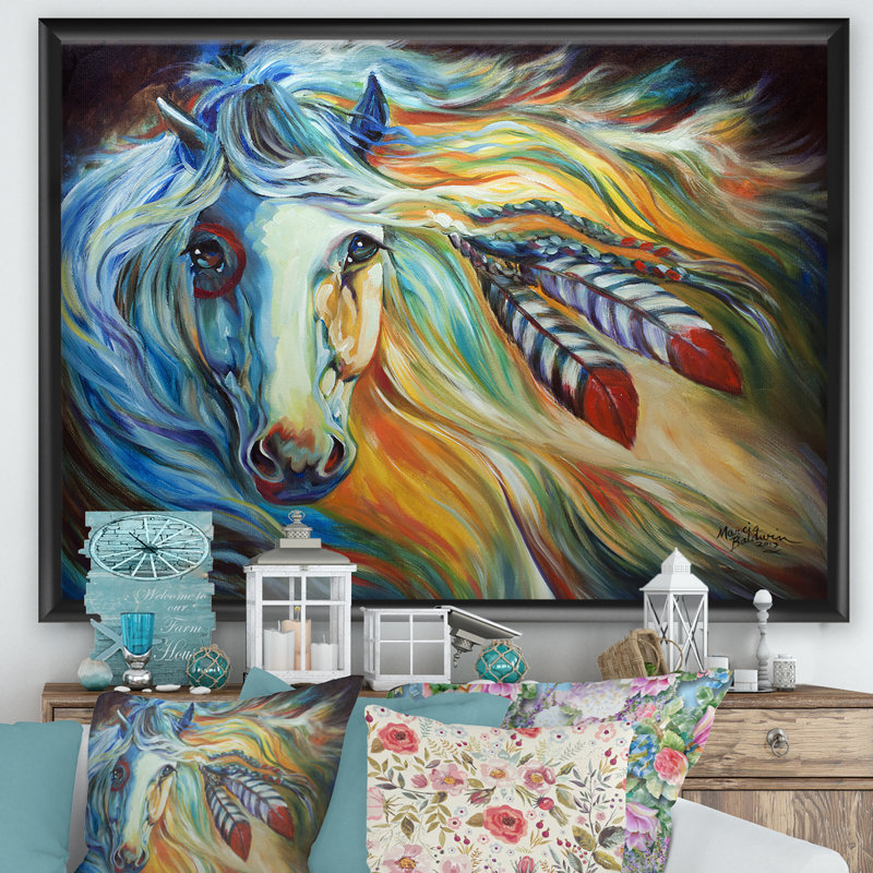 «Breaking Dawn Indian War Horse», reproduction sur toile encadrée, H 20 po x l 20 po x P 1 po, Cadre noir