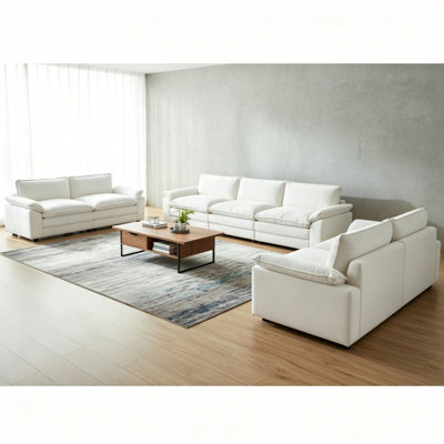 Alberty White Boucle Multi-Cushion Pillow Top Arm Living Room Set (1 Sofa And 2 Loveseat)