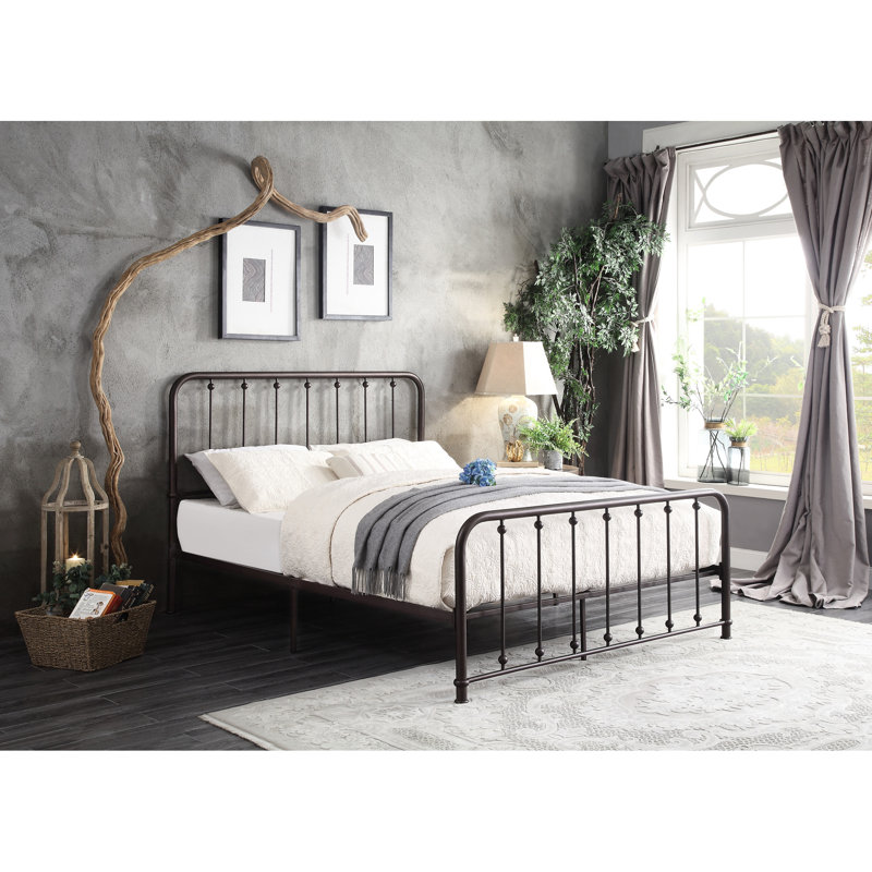 King Platform Bed With Dark Bronze Metal Accents For Bedroom In Frame