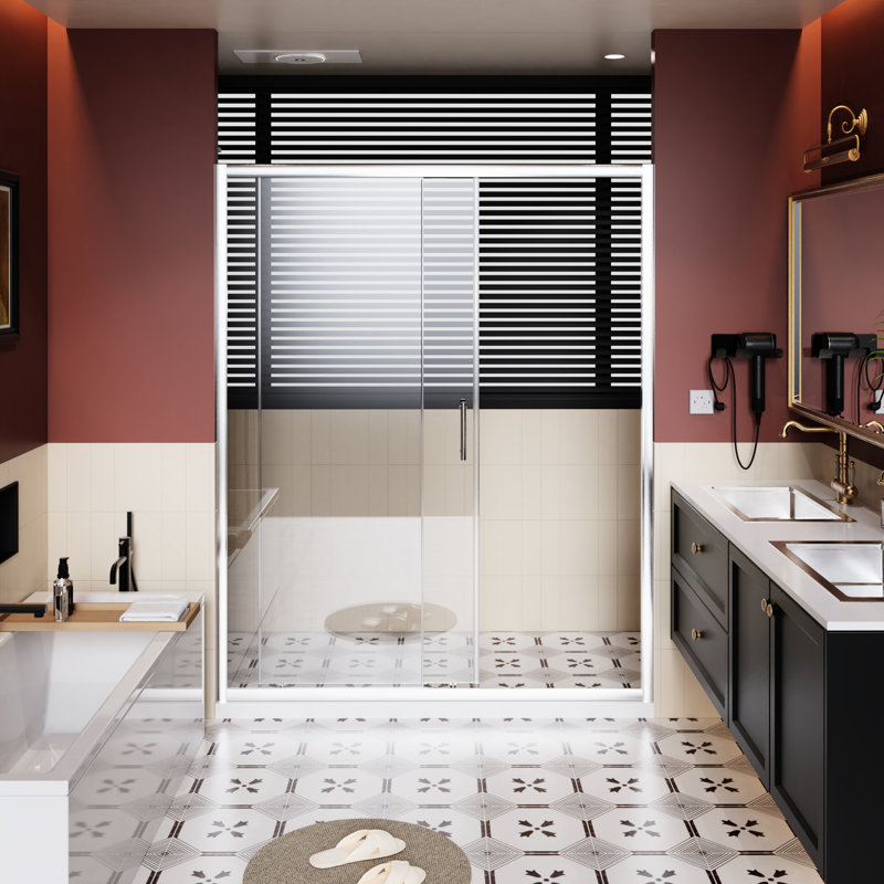 60 In Wide Single Sliding Shower Door, 72 Tall, 1/5 Inch Thick Tempered Glass, Finish, And Easy - To Clean Surface W X H Door Featuring Clear Alloy Frame, Smooth Operation