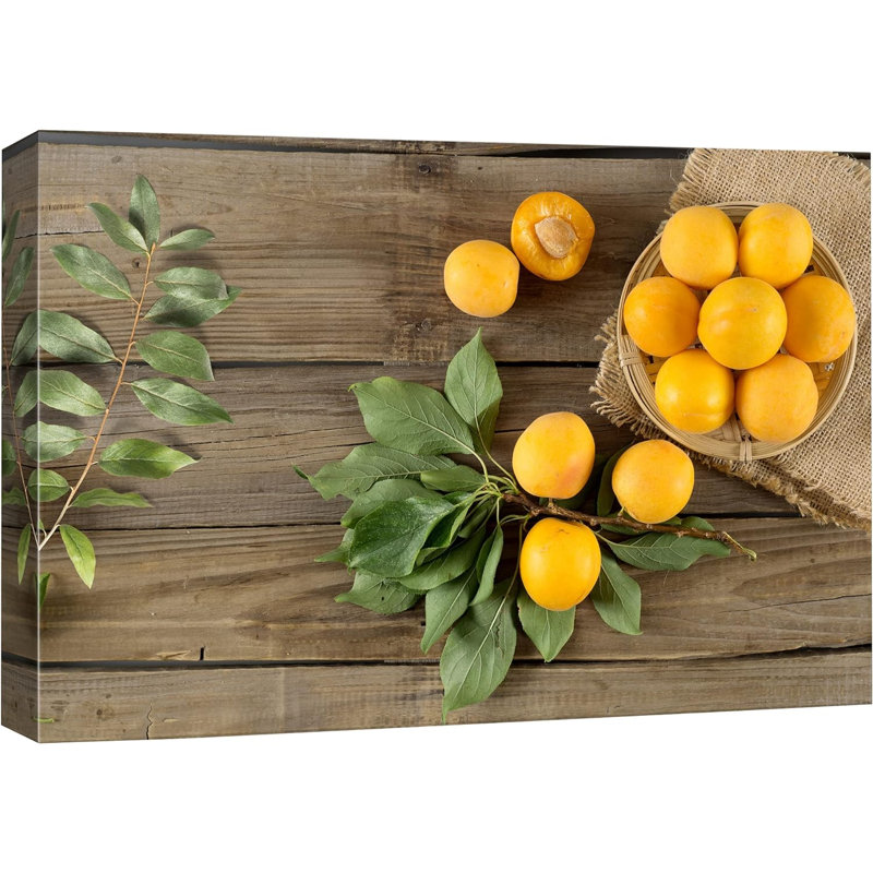 «Floral abricot sur table en bois» sur, H 24 po x l 36 po