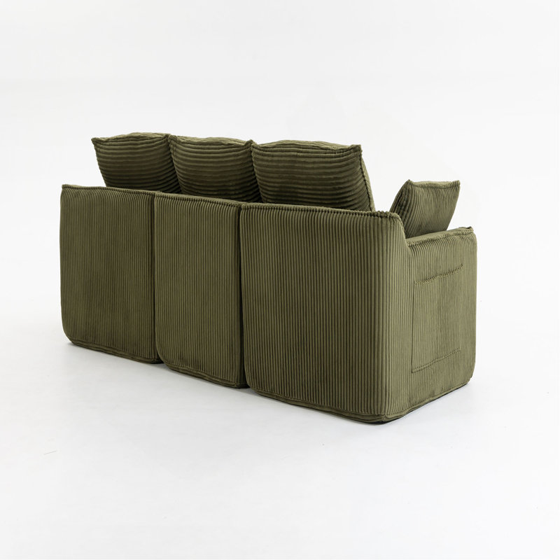 Canapé modulaire en L compressé modulaire en L rembourré en velours côtelé avec repose-pieds mobile, avec trois coussins et deux coussins lombaires, coussins de siège amovibles Cloud