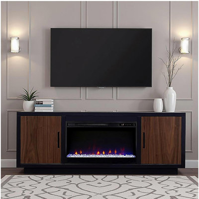 Aria 66 Inch Fireplace TV Stand, Suitable for 80 Inch TV, Easy Assembly, Black and Walnut Veneer