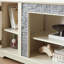 Meuble télé blanc avec bordure en faux pierre, 70 po de largeur, 2 portes de rangement, 75 po de compatibilité, 6 passe-câbles, 4 tablettes réglables de 70,75 po de long, capacité, ouvertures