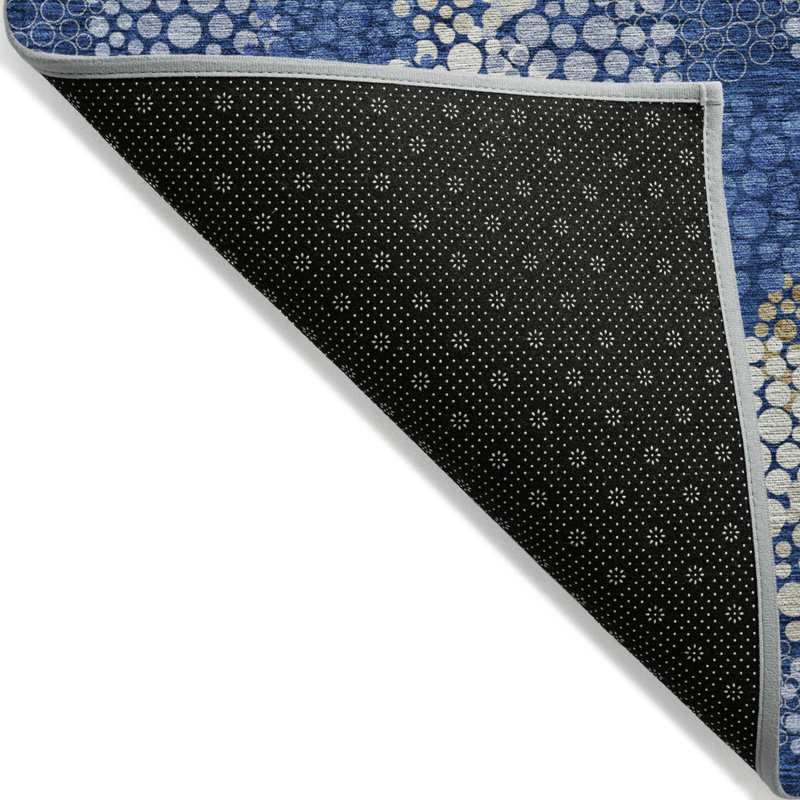 Tapis intérieur lavable à pois 8 pi x 10 pi bleu marine et ivoire